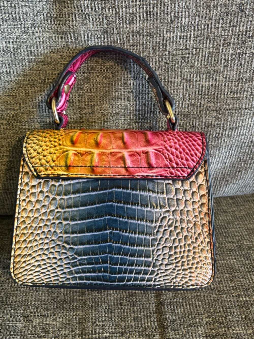 Croc-Embossed Mini Top-Handle Bag Pink and Orange Gradient - Picture 5 of 7